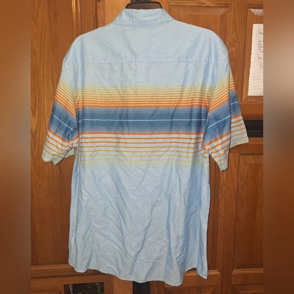 Ocean Current Multicolor Striped Short Sleeve Casual Button-down Shirt In A Larg